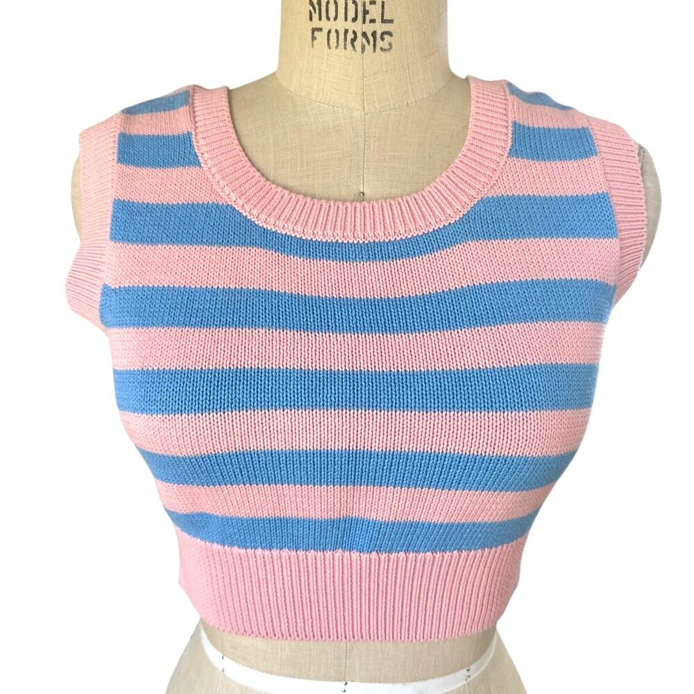Hammies Knit Crop Top in Powder Pink Blue Poppy Stripe Size Small